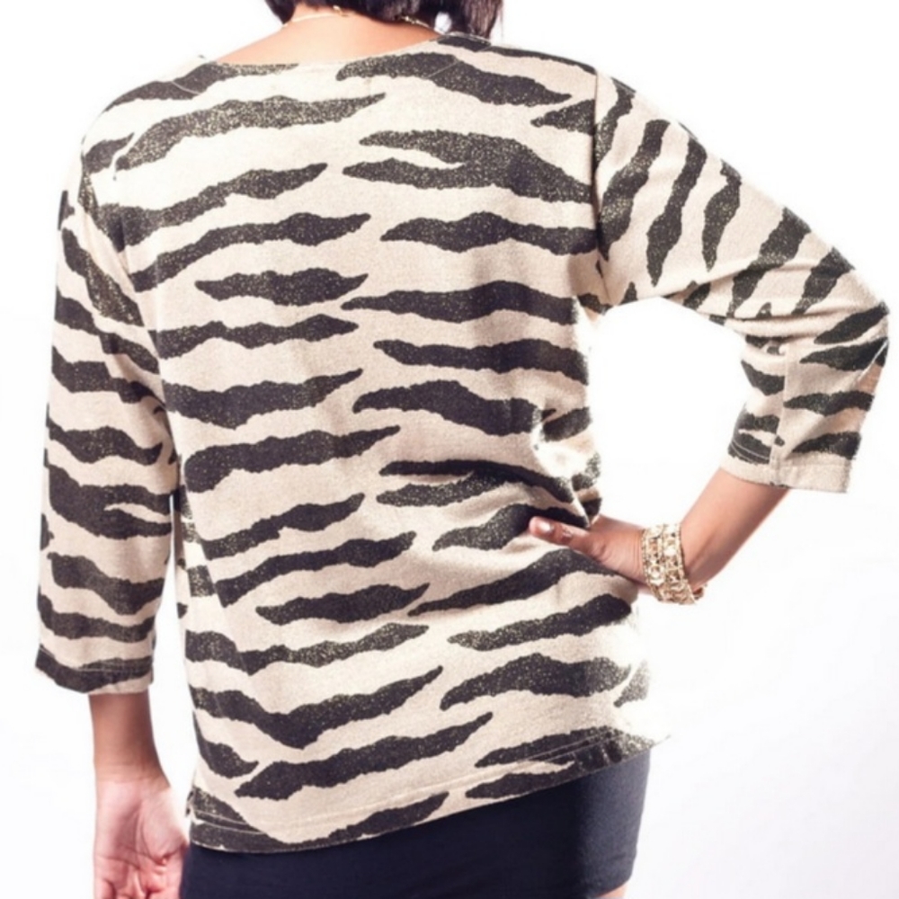 Bob Mackie Vintage tunic style top TIGER Gold Black Size P/M Designer - Picture 4 of 16